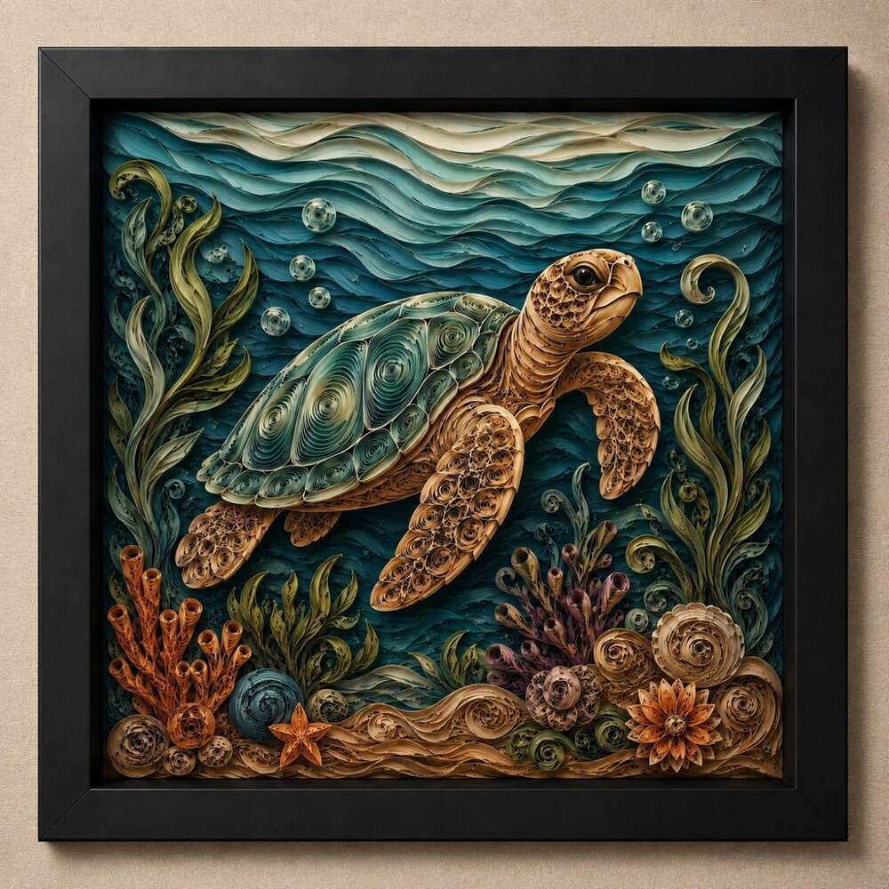 8 X 8 Black Framed Quilled Sea B 438